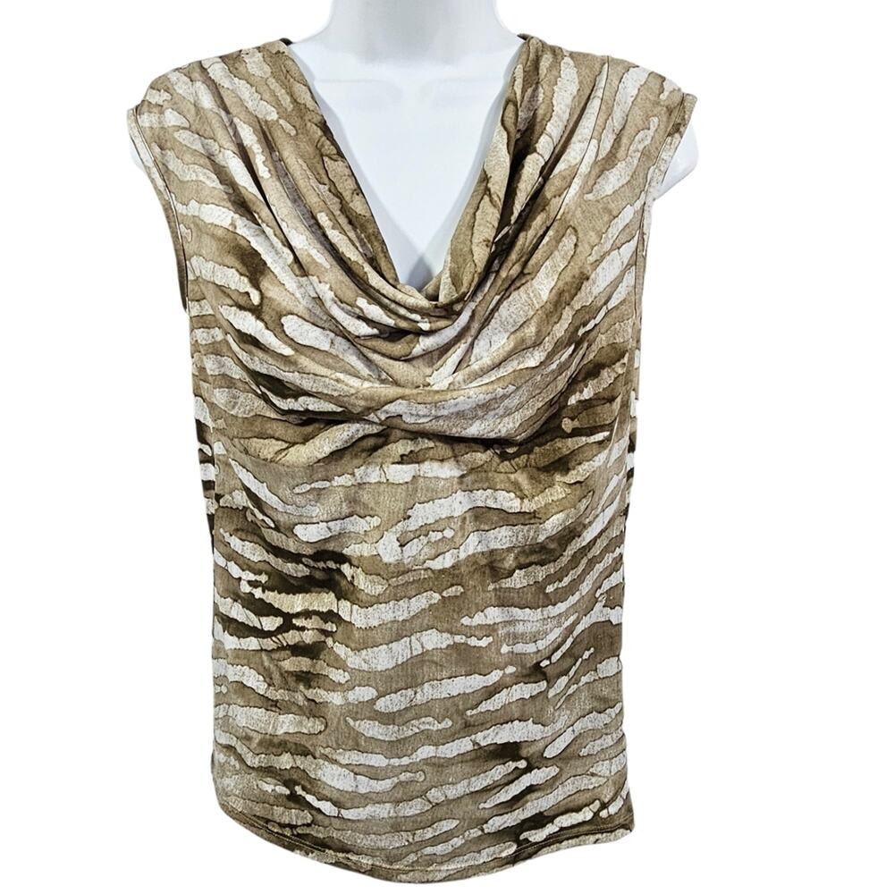 Michael Michael Kors Sleeveless Drape Neck Top Neutral Animal Print Women's S